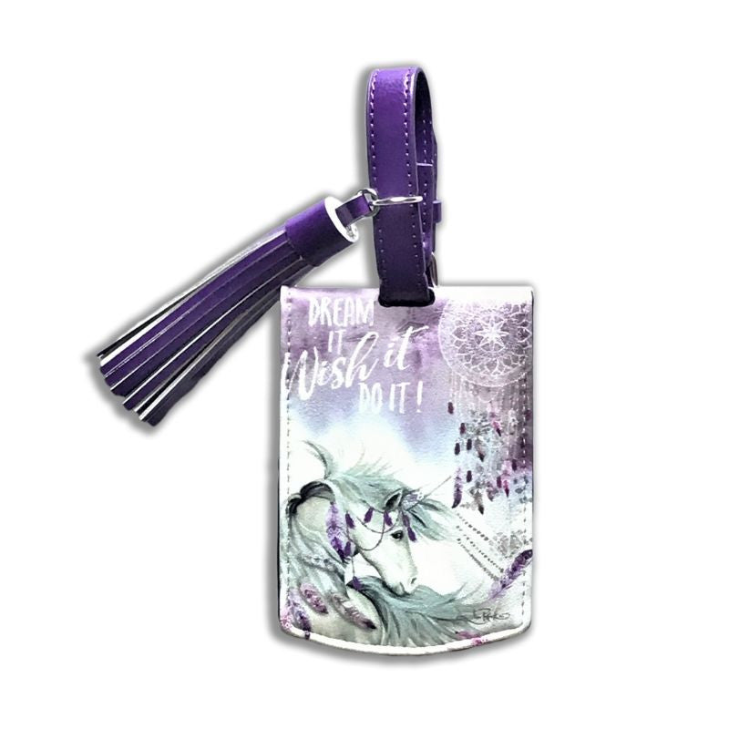 LISA POLLOCK MYSTIC UNICORN PURPLE LUGGAGE TAG