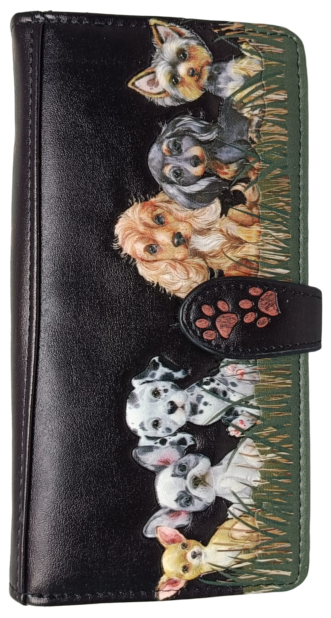 PUPPY LOVE LARGE ZIP WALLET BLK