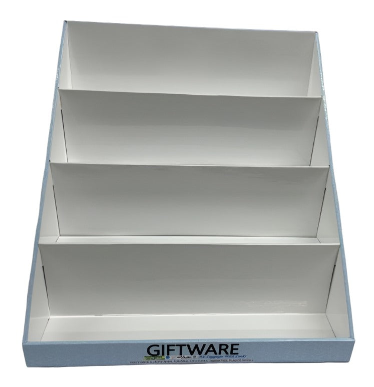 White cardboard display that holds 32 wallets and purses.
Free to new customers purchasing more than 40 wallets. limit 1 per customer.