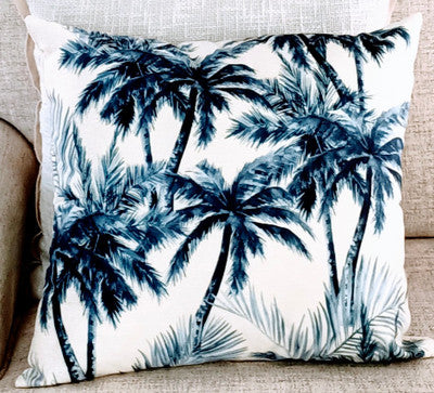 HAMPTONS BLUE PALMS CUSHION +INSERT 45CM X 45CM