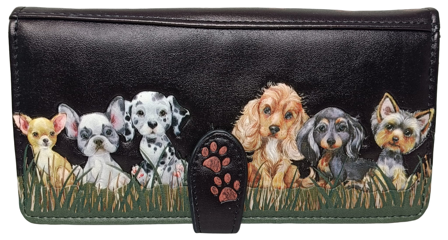 PUPPY LOVE LARGE ZIP WALLET BLK