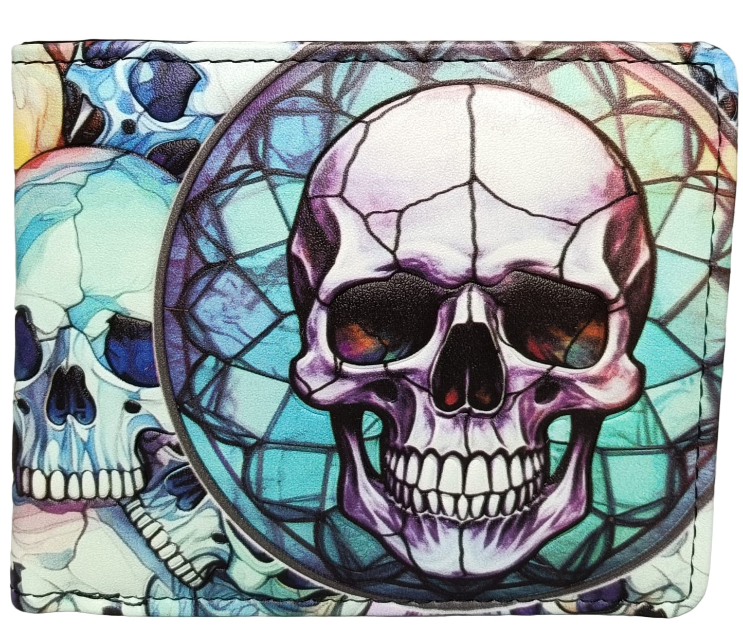 STAINED GLASS SKULL MENS WALLET