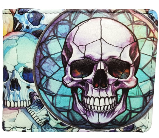 STAINED GLASS SKULL MENS WALLET
