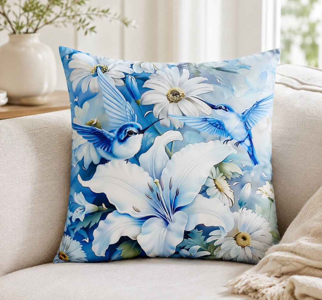 BLUE HUMMING BIRDS -FLOWERS