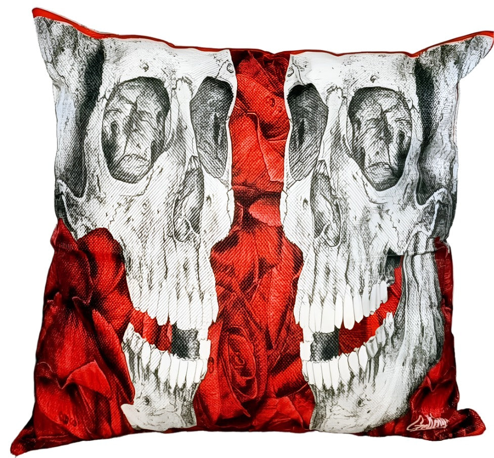 RED SKULL CUSHION +INSERT 45CM X 45CM