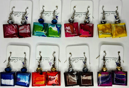 ASSORTED 8 PC PAPAYA SQUARE EAR RINGS