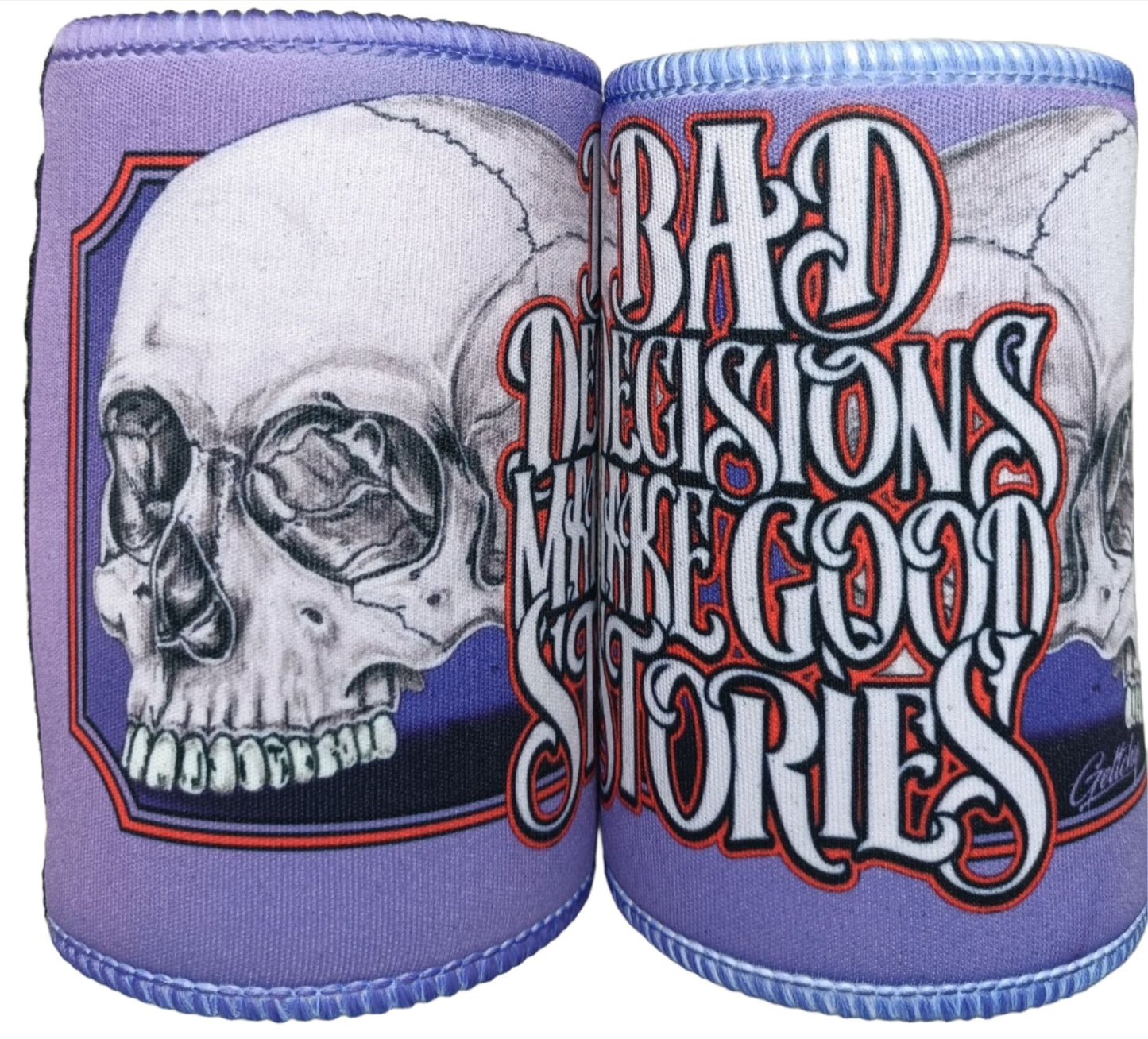 BAD DECISIONS PURPLE STUBBY COOLER