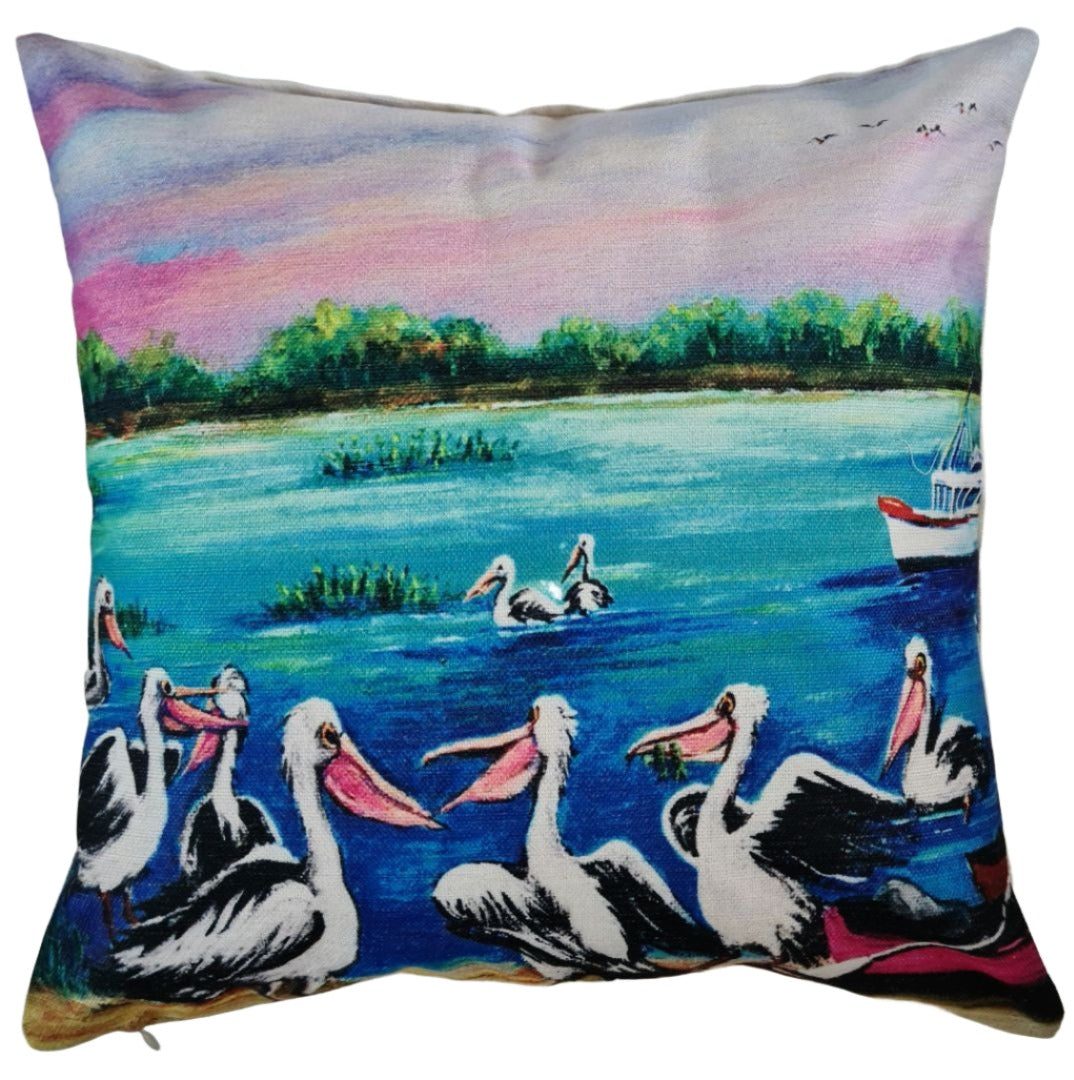 PELICANS ON THE BAY CUSHION COVER + INSERT 45cm x 45