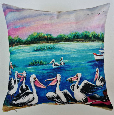 PELICANS ON THE BAY CUSHION COVER + INSERT 45cm x 45