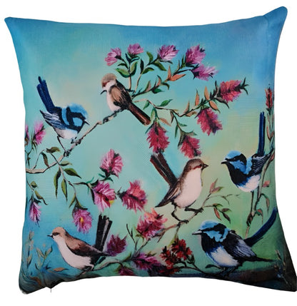 BLUE WREN CUSHION COVER + INSERT 45cm x 45cm