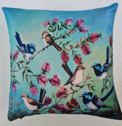 BLUE WREN CUSHION COVER + INSERT 45cm x 45cm