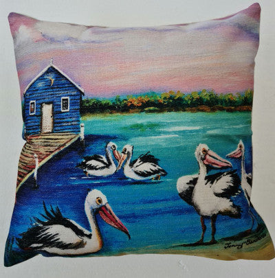 PELICANS-HOUSE ON THE BAY CUSHION COVER + INSERT 45cm x 45