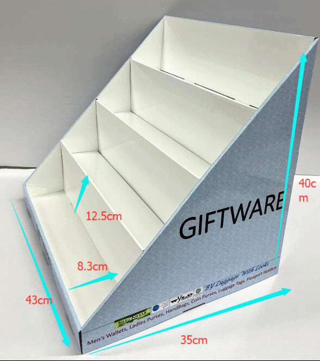 Cardboard 4 tier/ 16 wallet display stand white