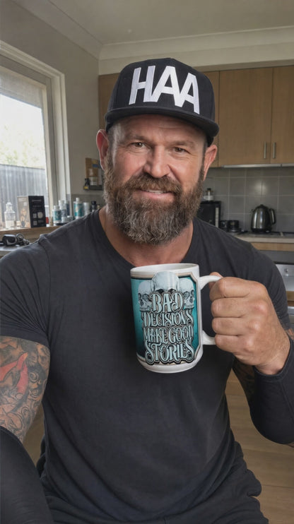 Bad Decisions Make Good Stories Aqua 15oz Coffee Mug | Funny Australian Designed Ceramic Mug | Large Novelty Gift