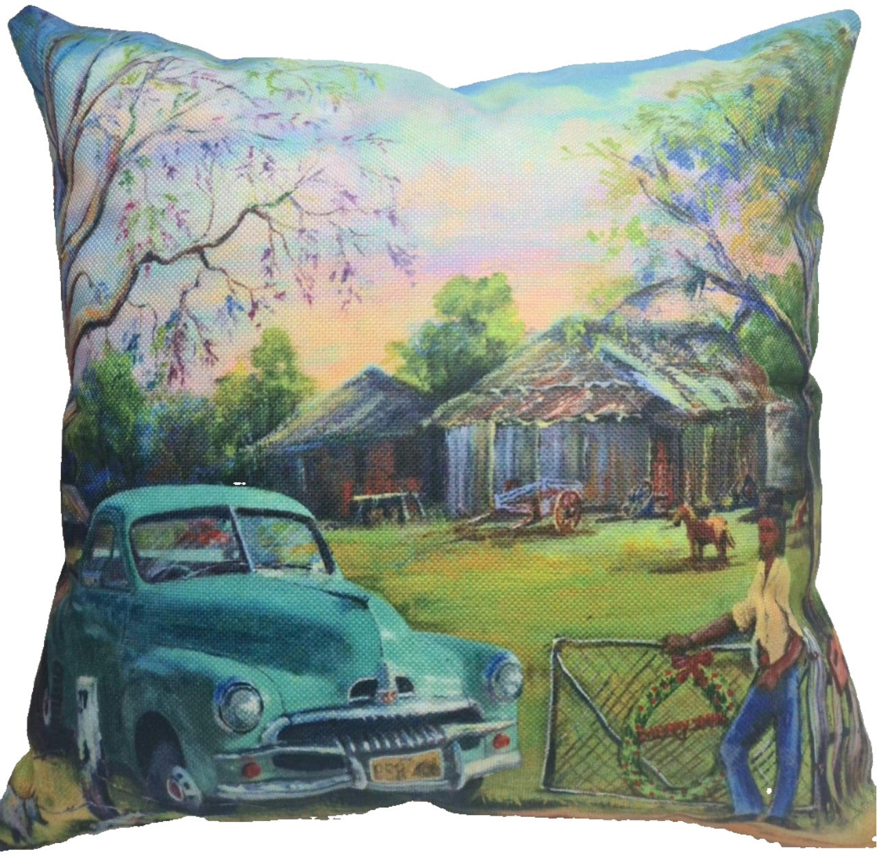 GREEN FJ ON THE FARM CUSHION +INSERT 45CM X45CM